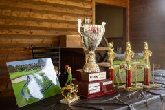 Trophies for tournament and game winners, generously donated by Awards & More, Eau Claire!