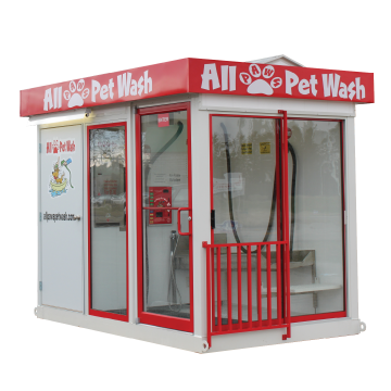 a red and white All Paws Pet Wash single kiosk