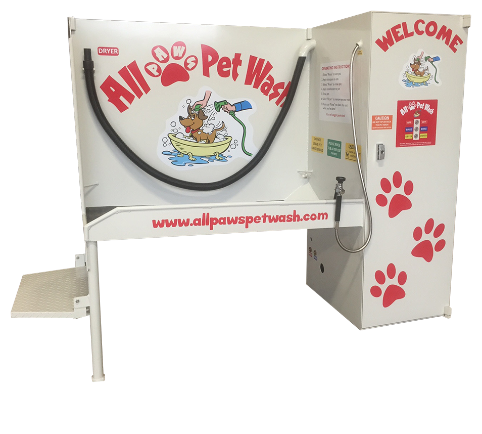 a white All Paws Pet Wash washing station