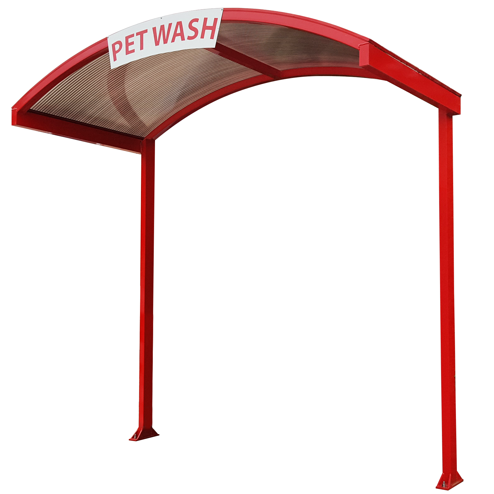 a red pet wash awning