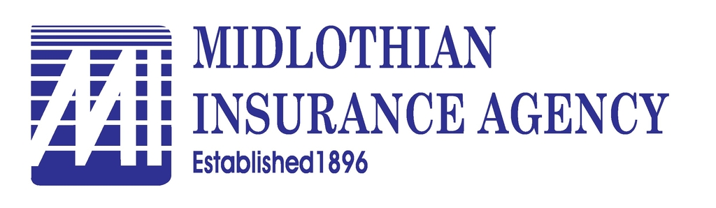 a blue and white logo for the midlothian insurance agency