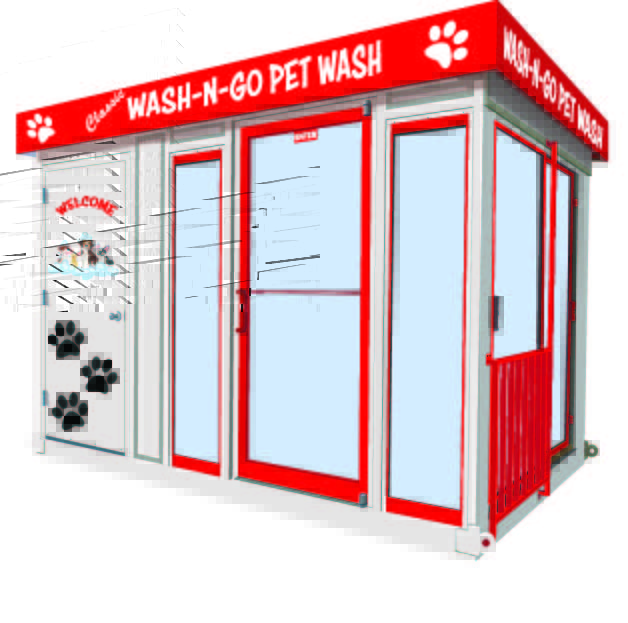 an artist's rendering of an All Paws Pet Wash kiosk