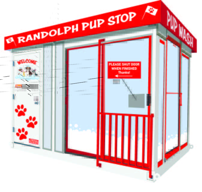 a rendering of a randolph pup stop animal washing kiosk