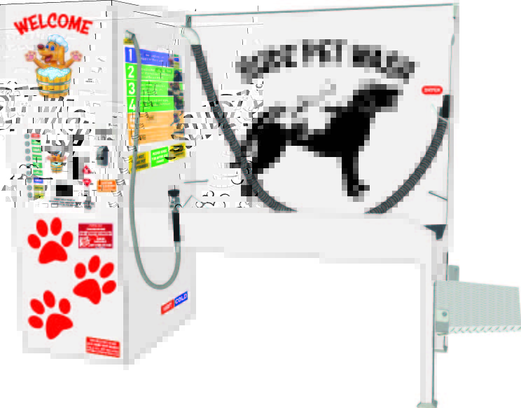 a mockup of sudz pet wash tub with a dog on it from All Paws Pet Wash