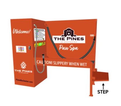 a red pet washing tub from All Paws Pet Wash for the pines paw spa